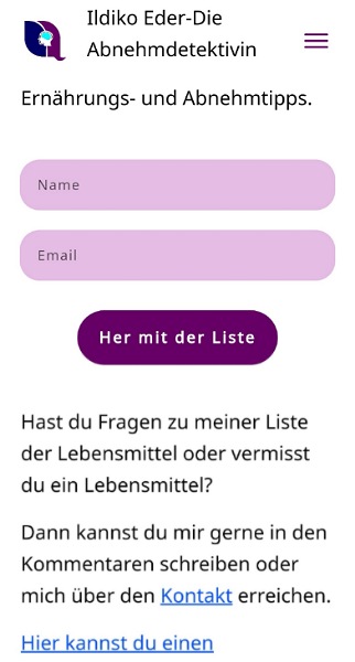 Screenshot von meine Webseite mit E-Mail Formular