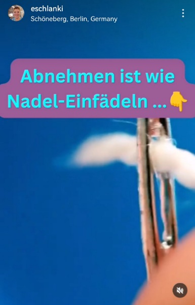 Nadel und Faden und der Text: "Abnehmen ist wie Nadel einfädeln