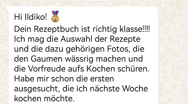 Kundin bedankt sich für das Rezeptbuch zum Abnehmen